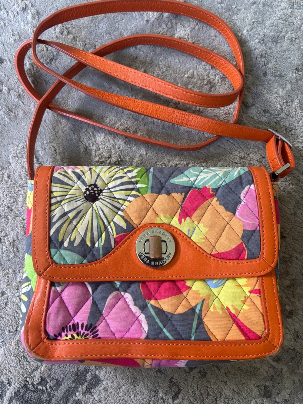 Vera Bradley Orange Trim Quilted Floral Crossbody